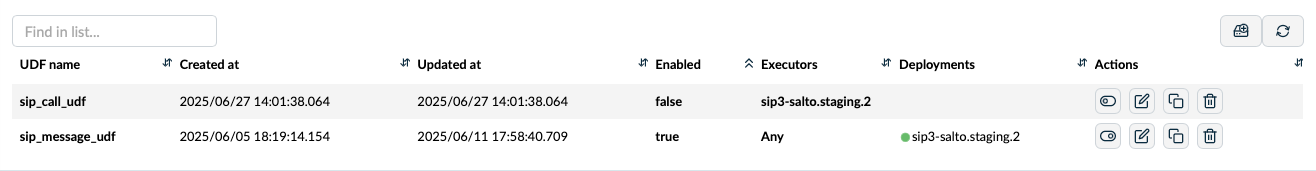 UDF Management interface
